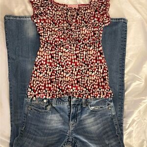 Early 2000s Red & White Polka Dot Flutter Sleeve Top